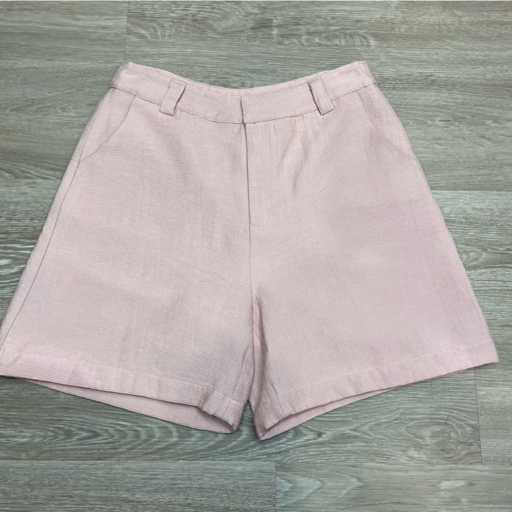 All: Row Pastel Pink Bermuda Shorts Ribbed Print Wide Leg High Waist